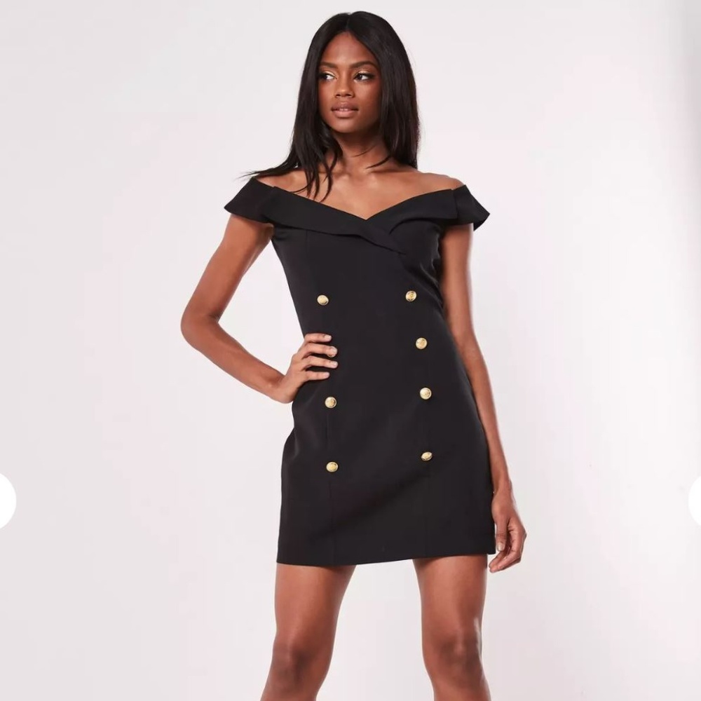 Black bardot button blazer dress